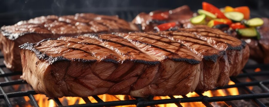 Ancho steak being placed on the barbecue grill for even cooking, flavorful meal, even cooking, BBQ sauce