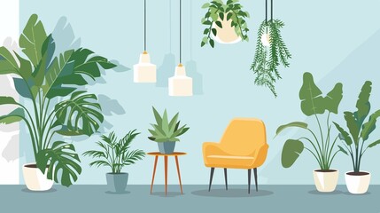 Stylish Furniture and Potted Houseplants in Well-Lit Setting
