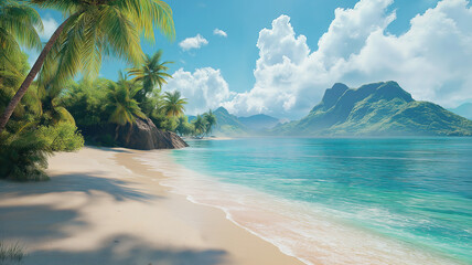 Gorgeous palm beach on Guadalupe Island, surrounded by the crystal-clear waters of the Caribbean.