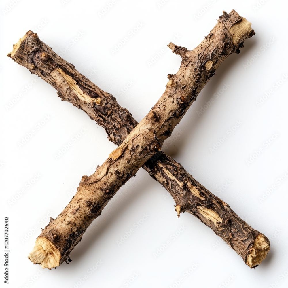 Poster crossed twigs with unique texture on a light neutral background