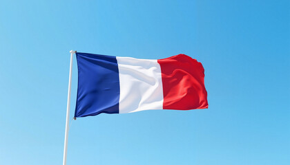 Bastille Day Copy space French flag waving against clear blue sky