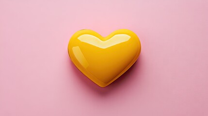 Fototapeta premium A glossy yellow heart on a muted pink background, centered with an inviting design for captions.