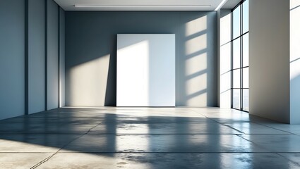 Contemporary concrete interior with empty banner  
