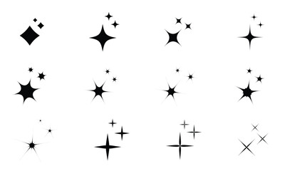 Sparkle, star, twinkle icons set isolated on  transparent background vector illustration.