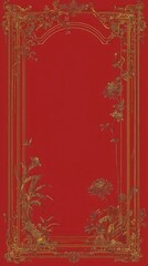 Elegant Red Frame with Golden Floral Border for Celebrating Chinese New Year Featuring Dragon Motif and Symbolic Elements of Prosperity and Good Fortune