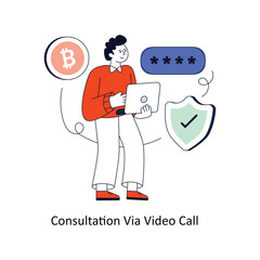 Consultation Via Video Call  Flat Style Design Vector illustration. Stock illustration