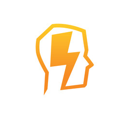 Thunder Head Logo Bolt In Human Brain Vector Symbol Design Icon 