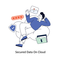 Secured Data On Cloud Flat Style Design Vector illustration. Stock illustration