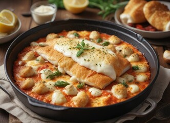 Baked catfish with mozzarella and parmesan cheese, nutrition, evening meal