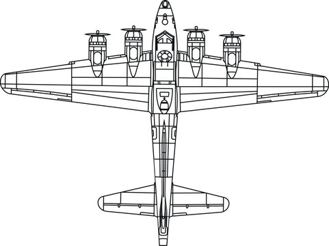 Detailed Line Art of a B-17 Flying Fortress Bomber