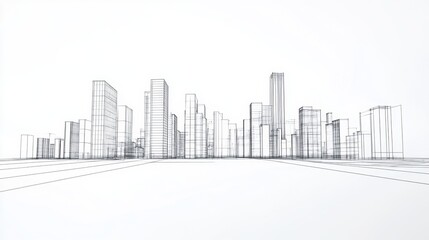 Minimal single-line buildingscape silhouette with clean outlines and no clutter