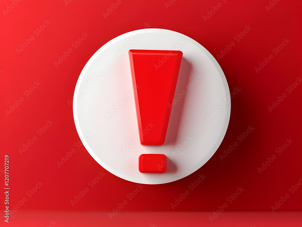 Aufkleber flat design red exclamation mark message icon for caution or attention isolated on bold background i