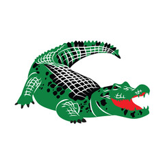 Intense Illustration of a Green Crocodile