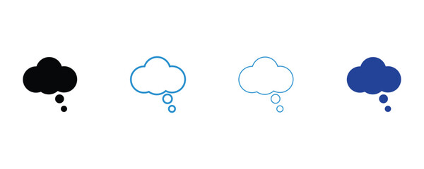 Obraz premium Thinking cloud icon set, think bubble icon vector set, thinking cloud bubble outline style icons isolated on white background.