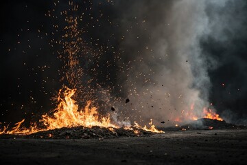 Black flames with sparks rising from the center create a dynamic and ominous background, vortex effect, dark fantasy