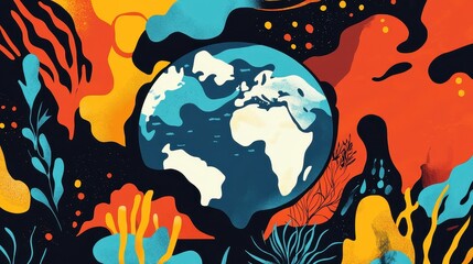 Obraz premium global in flat design front view environmental theme cartoon drawing triadic color scheme.