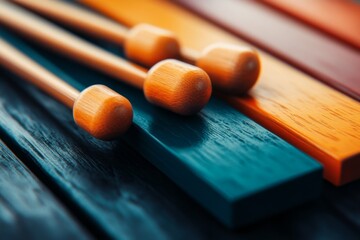 Naklejka premium A stylized xylophone with only the keys and mallets visible, using pastel tones and no additional details