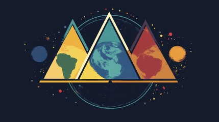 global in flat design front view environmental theme cartoon drawing triadic color scheme.