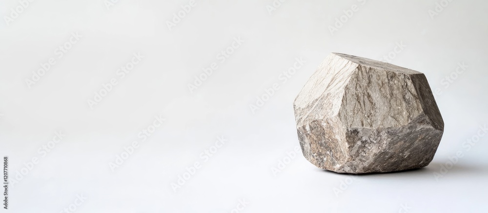Poster natural hexagonal stone positioned on a minimalistic white background showcasing earthy tones with a