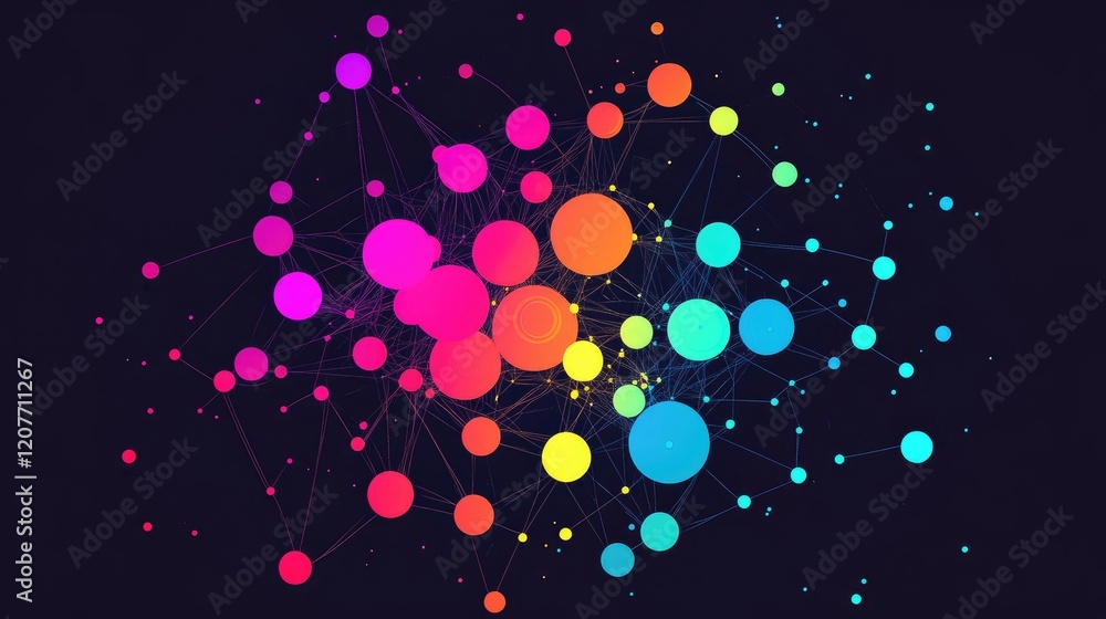Poster colorful abstract network visualization showcasing interconnected nodes and vibrant colors represent