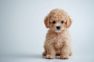 Puppy Poodle Dog sitting on white background