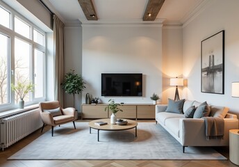 Fototapeta premium modern luxury european apartment loft with scandinavian furniture design