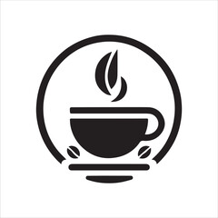 Coffee shop logo. Retro badge coffee bean and leaf branch with mountain natural icon line stamp logo vector design in vintage hipster modern style, premium coffee shop bar brand symbol icon