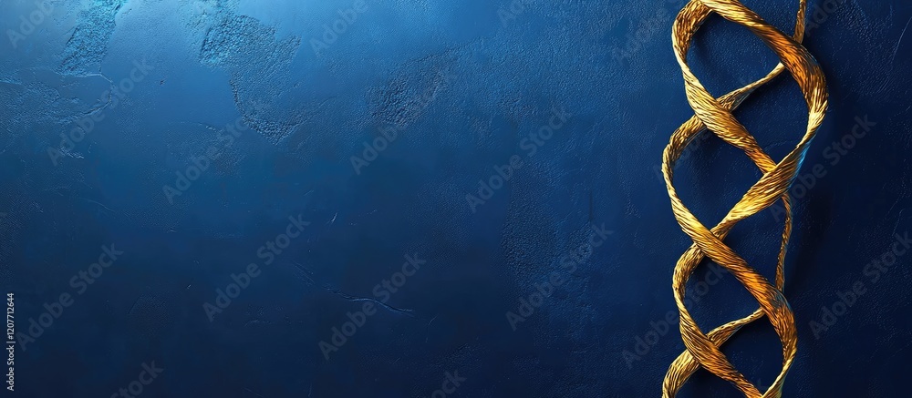 Poster elegant gold helix design on deep blue textured background with ample empty space for text placement
