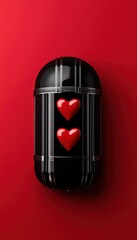 Obraz premium A modern capsule with red hearts, symbolizing love and affection against a vibrant background.