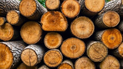 Logs of wood stacked and ready for selling or other usage
