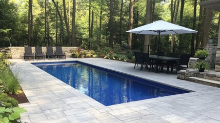 Luxury Backyard Oasis: Inground Pool, Patio, and Dining Area