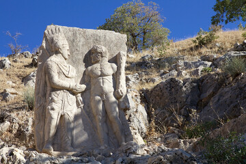 Stele discovered in 1953 in Southestern Turkey. King Antiochus I and demigod Heracles