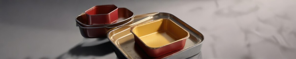 Baking tin on a plain background with shadows, kitchen utensil, cooking vessel, baking pan