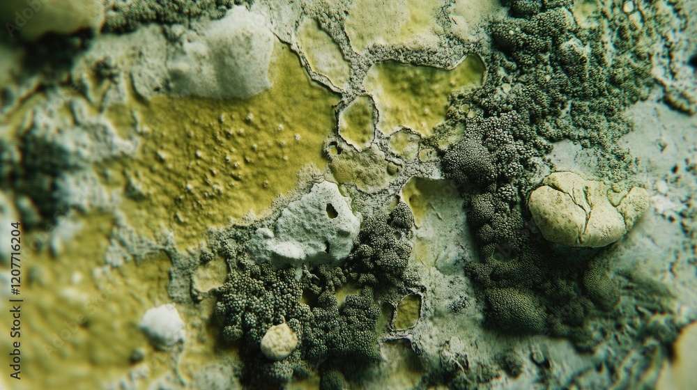 Poster microscopic view of lichen showcasing intricate textures and patterns highlighting biodiversity and 
