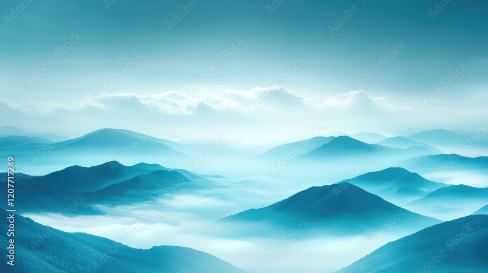 Poster serene abstract turquoise landscape with fog and mist creating a dreamy atmosphere ideal for backgro