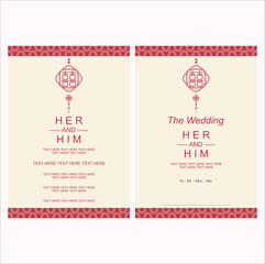 Chinese wedding invitation with calligraphy 囍 (shuang xi) meaning is double happiness. The Double Happiness symbol has traditionally been associated with marriage. Eps 10.