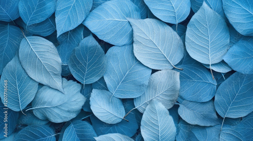 Poster delicate blue leaf skeletons creating a soothing natural background highlighting intricate textures 