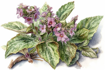Pulmonaria on a white background, watercolor illustration., watercolor style, Generative AI