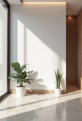 Comfortable office lobby interior with blank white wall