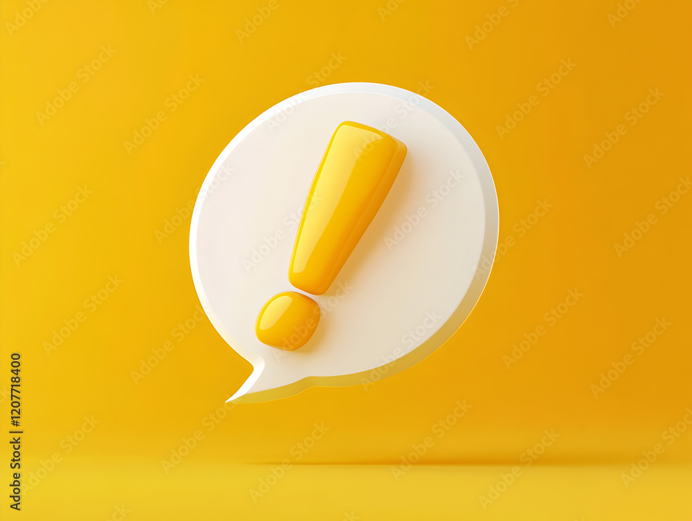 Poster yellow exclamation icon in a white speech bubble for alert and notification concept isolated on vibr
