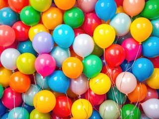 A colorful medley of balloons tangled together amidst an abstract geometric pattern, medley of colors, abstract geometric pattern, vibrant composition