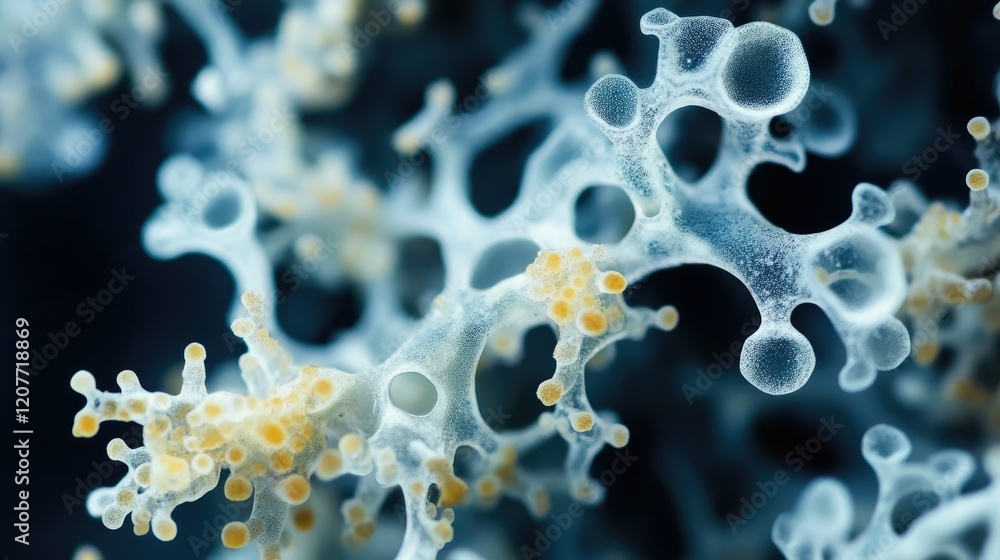 Poster lichen macro close-up showcasing intricate textures and vibrant colors on a dark background for natu