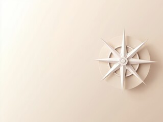 A minimalist white compass mounted on a soft beige wall, symbolizing direction and navigation.