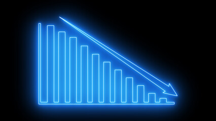 Neon business graph chart icon Isolated on Black background
