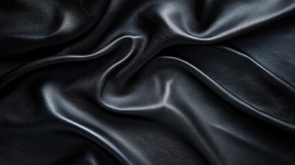 Obraz premium Luxury black leather texture with elegant folds and smooth finish ideal for high-end design backgrounds and fashion concepts.