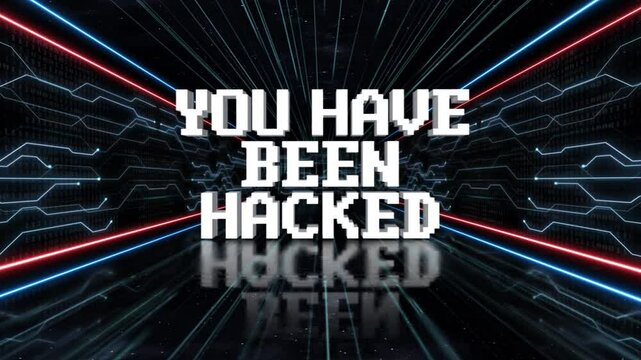 YOU HAVE BEEN HACKED Glitch Text and Tech Room Animation on Alpha Channel, Loop
