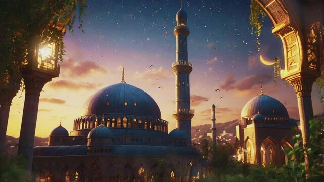 Holy star mosque during majestic Ramadan, seamless 4K virtual video animation background