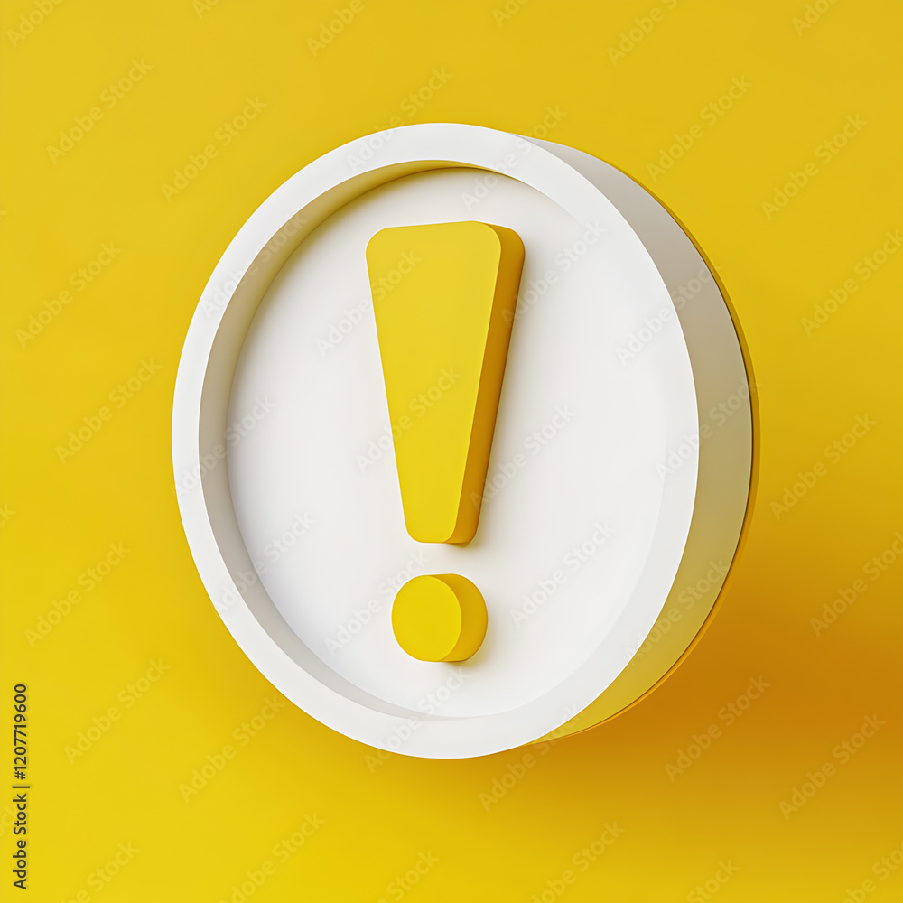 Poster bright yellow notification message icon with attention sign exclamation mark in minimal speech bubbl