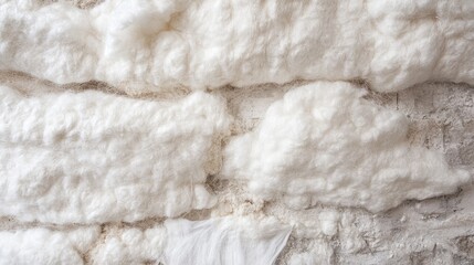 Obraz premium White Cotton Wool Insulation Material Installed in Residential Wall Structure for Energy Efficiency and Thermal Protection