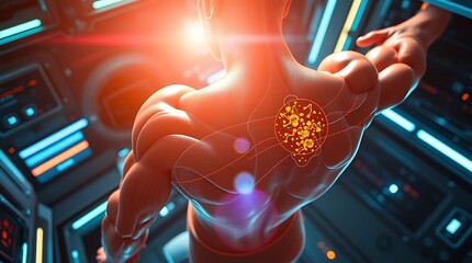 Futuristic medical scan of human back.